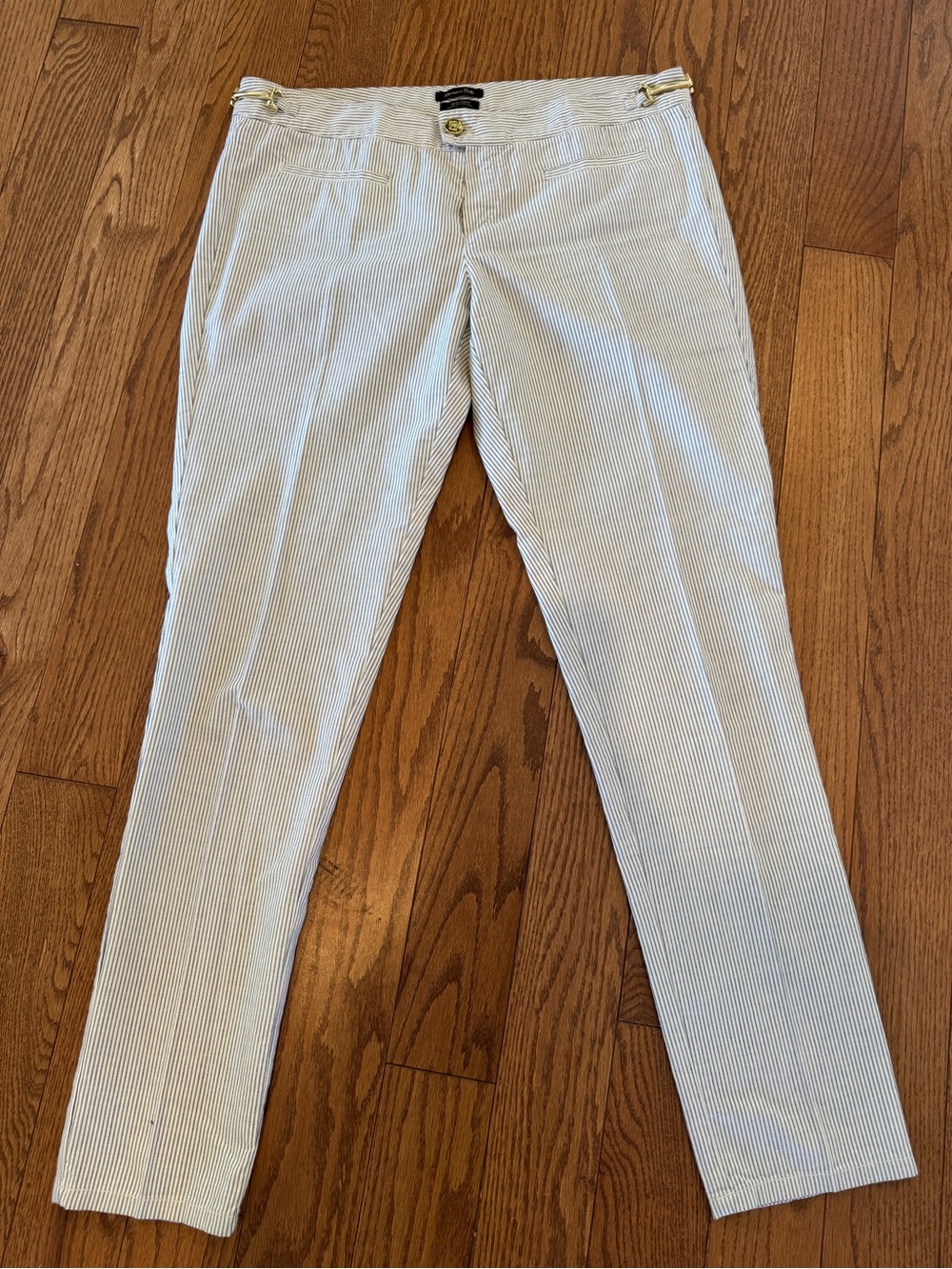 Massimo Dutti Womans Blue & White Slim Crop Pants Gold Coastal Hardware Size 8